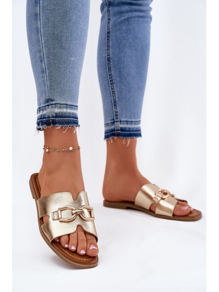 Ladies Flat Sandals With Decorative Detail Golden Amiresna