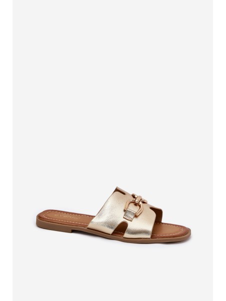 Ladies Flat Sandals With Decorative Detail Golden Amiresna