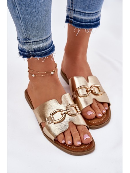 Ladies Flat Sandals With Decorative Detail Golden Amiresna