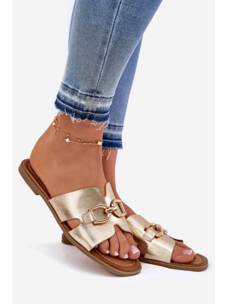 Ladies Flat Sandals With Decorative Detail Golden Amiresna
