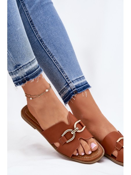 Women Flat Sandals With Decorative Detail Camel Amiresna