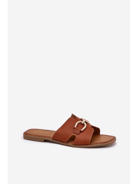 Women Flat Sandals With Decorative Detail Camel Amiresna
