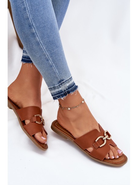 Women Flat Sandals With Decorative Detail Camel Amiresna