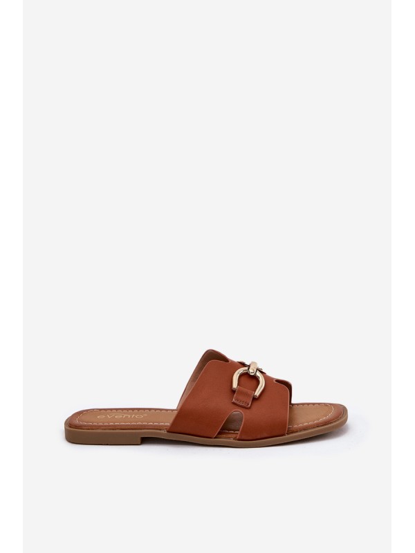 Women Flat Sandals With Decorative Detail Camel Amiresna