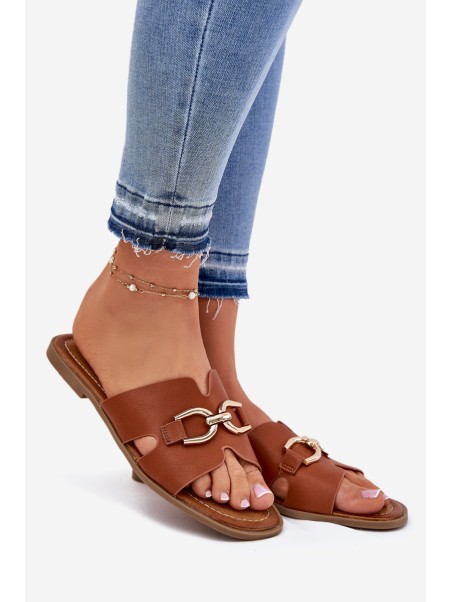 Women Flat Sandals With Decorative Detail Camel Amiresna