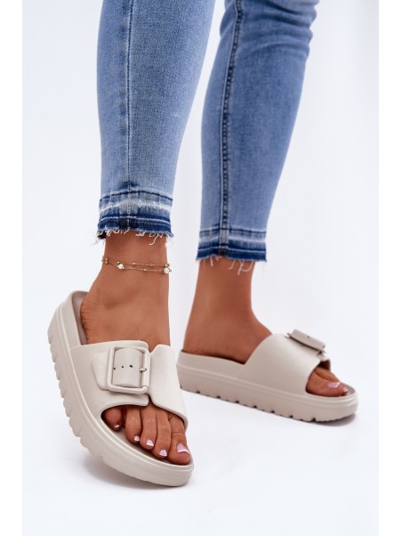 Women's Foam Platform Sandals With Buckle Beige Viasara