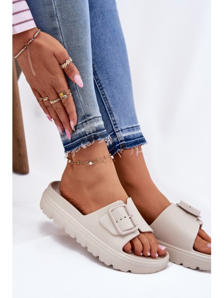 Women's Foam Platform Sandals With Buckle Beige Viasara