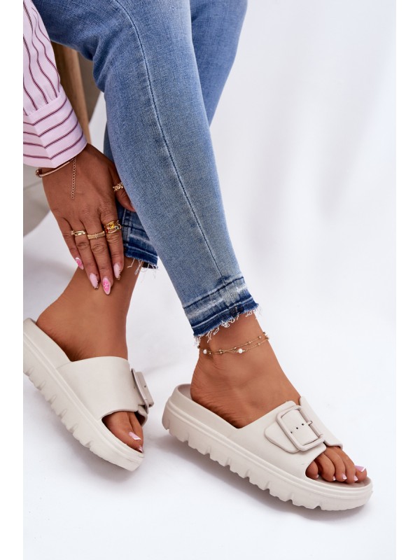Women's Foam Platform Sandals With Buckle Beige Viasara