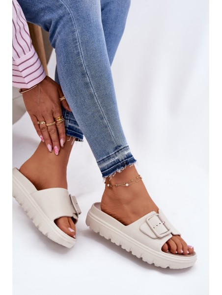 Women's Foam Platform Sandals With Buckle Beige Viasara