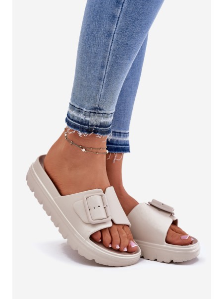 Women's Foam Platform Sandals With Buckle Beige Viasara