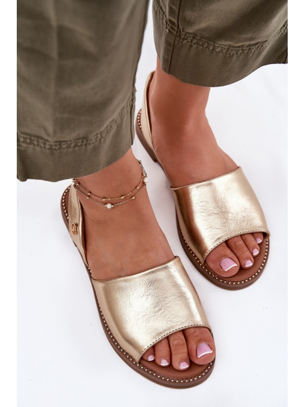 Ladies Sandals On Flat Heel Eco Leather Golden Dereka