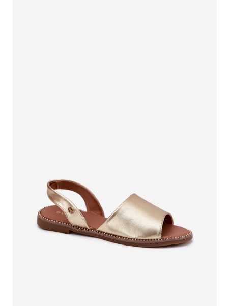 Ladies Sandals On Flat Heel Eco Leather Golden Dereka