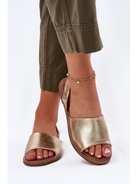 Ladies Sandals On Flat Heel Eco Leather Golden Dereka