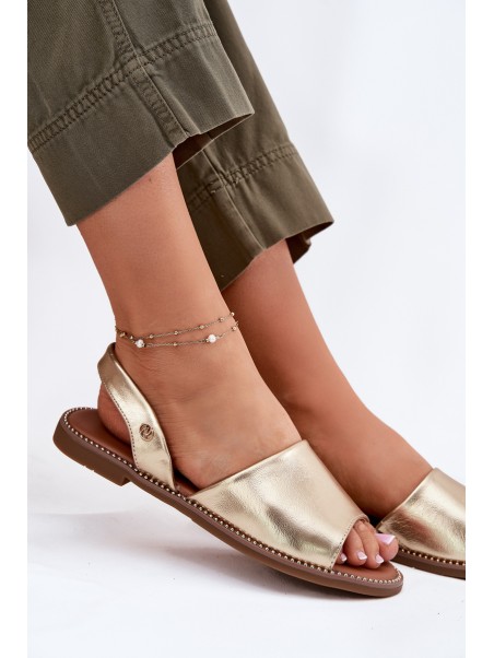 Ladies Sandals On Flat Heel Eco Leather Golden Dereka