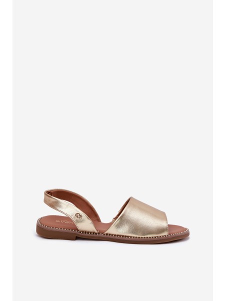 Ladies Sandals On Flat Heel Eco Leather Golden Dereka