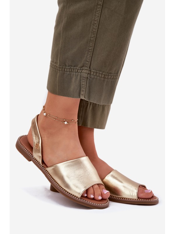Ladies Sandals On Flat Heel Eco Leather Golden Dereka