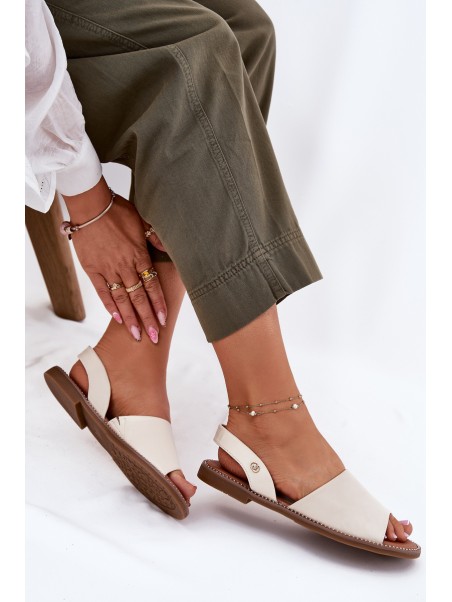 Women's sandals on flat heel eco leather beige Dereka