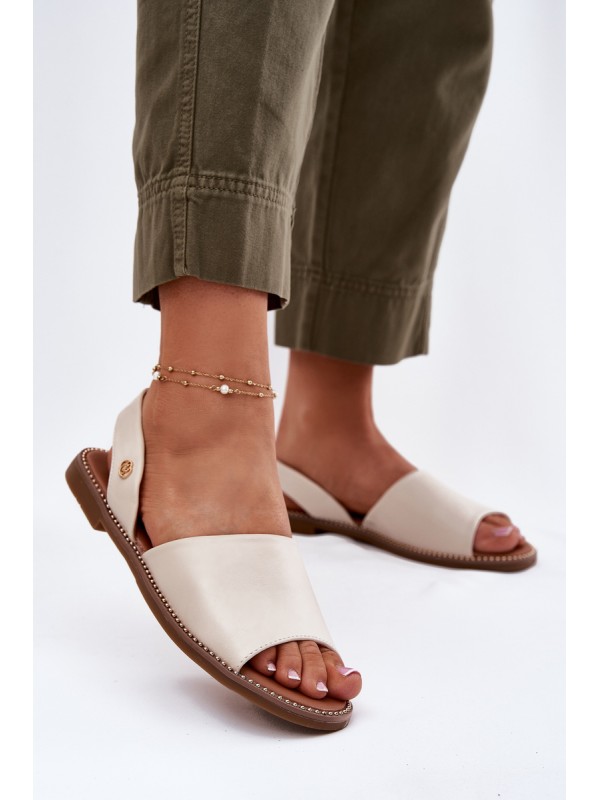 Women's sandals on flat heel eco leather beige Dereka