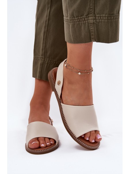 Women's sandals on flat heel eco leather beige Dereka
