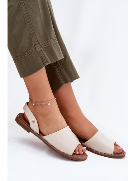 Women's sandals on flat heel eco leather beige Dereka