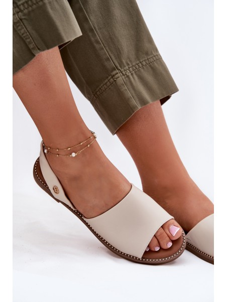 Women's sandals on flat heel eco leather beige Dereka