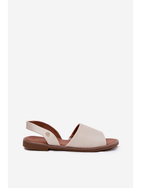 Women's sandals on flat heel eco leather beige Dereka