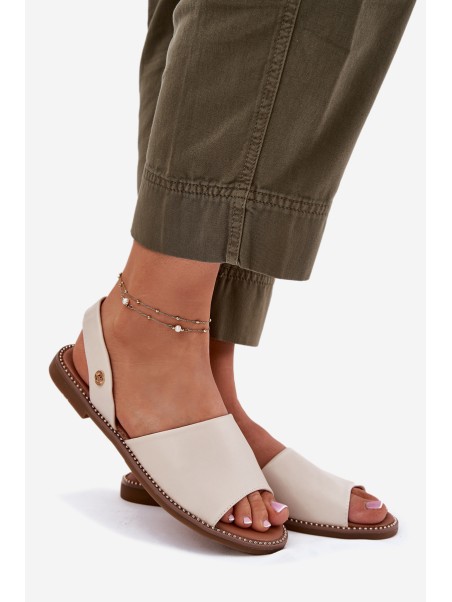 Women's sandals on flat heel eco leather beige Dereka