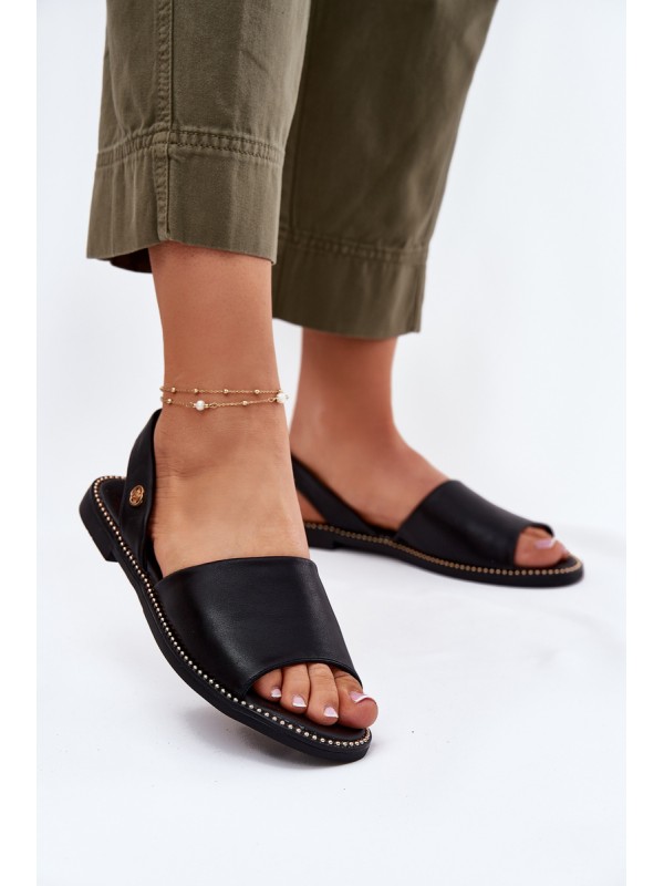Women's Sandals On Flat Heel Eco Leather Black Dereka