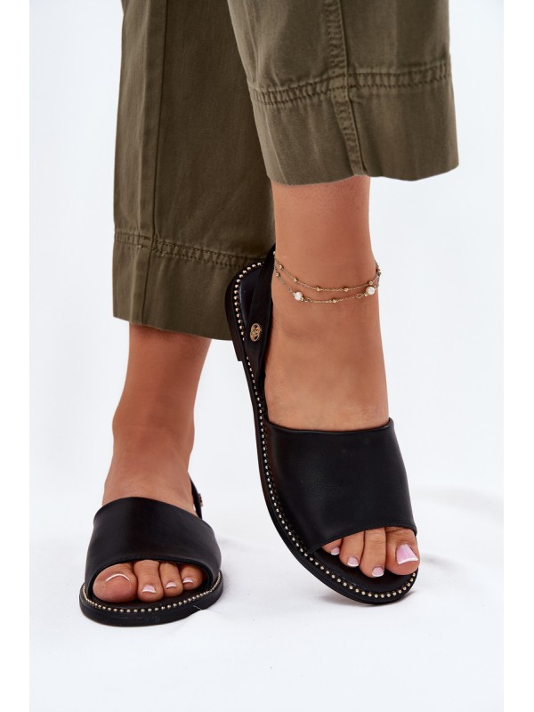 Women's Sandals On Flat Heel Eco Leather Black Dereka