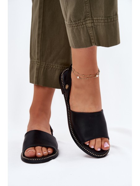 Women's Sandals On Flat Heel Eco Leather Black Dereka