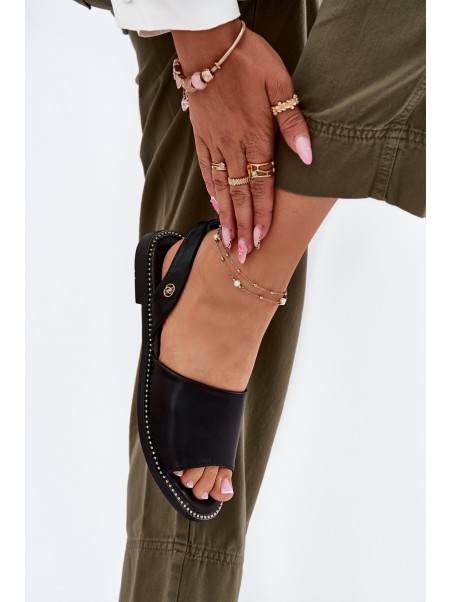 Women's Sandals On Flat Heel Eco Leather Black Dereka