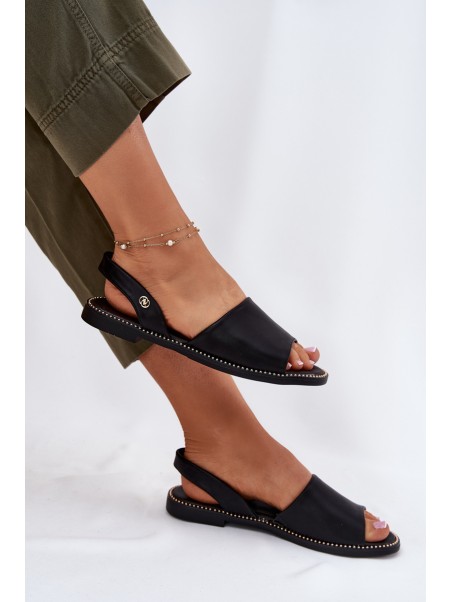 Women's Sandals On Flat Heel Eco Leather Black Dereka