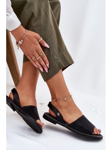 Women's Sandals On Flat Heel Eco Leather Black Dereka