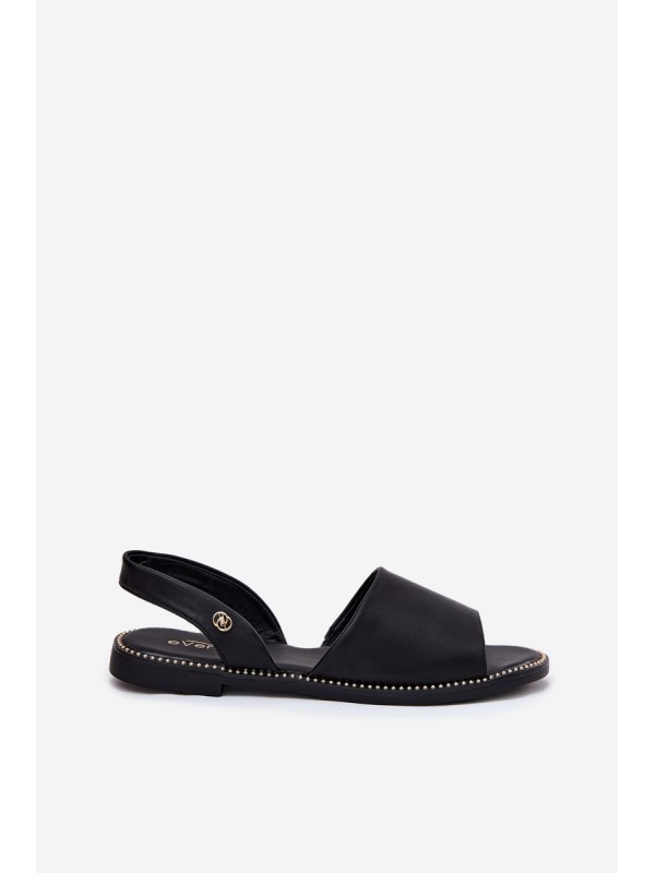 Women's Sandals On Flat Heel Eco Leather Black Dereka