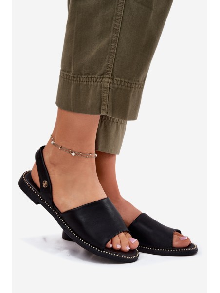 Women's Sandals On Flat Heel Eco Leather Black Dereka