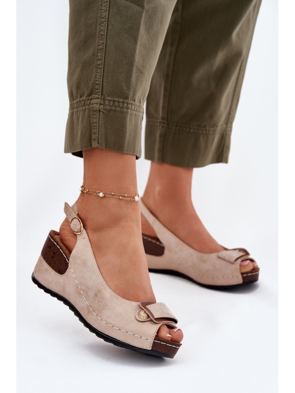 Ladies Lightweight Wedge Sandals Comfort Shoes Beige-Gold Efravia