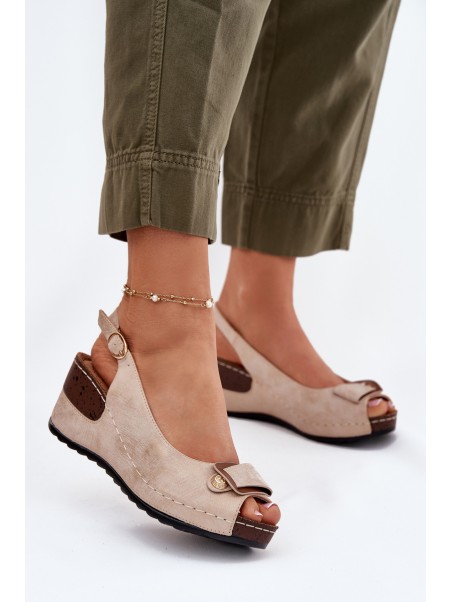 Ladies Lightweight Wedge Sandals Comfort Shoes Beige-Gold Efravia