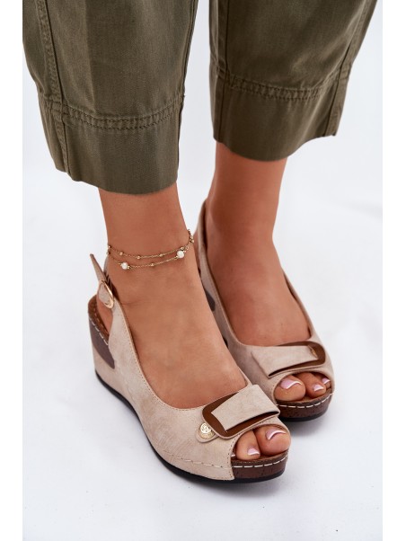 Ladies Lightweight Wedge Sandals Comfort Shoes Beige-Gold Efravia