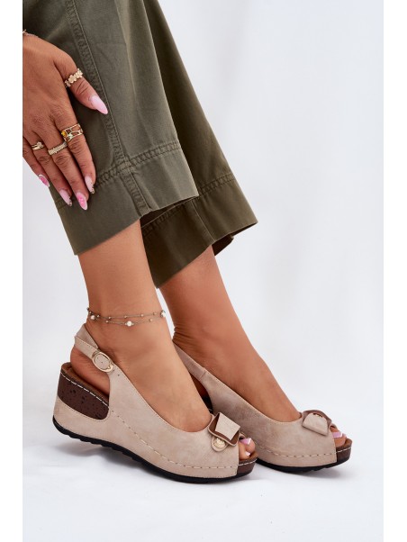 Ladies Lightweight Wedge Sandals Comfort Shoes Beige-Gold Efravia
