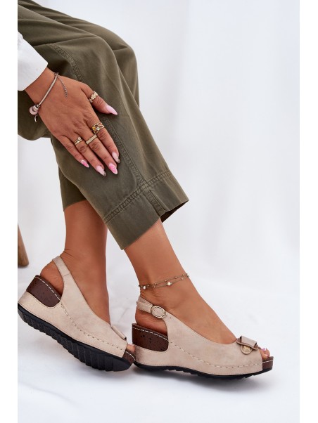 Ladies Lightweight Wedge Sandals Comfort Shoes Beige-Gold Efravia