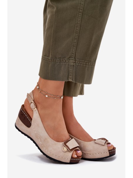 Ladies Lightweight Wedge Sandals Comfort Shoes Beige-Gold Efravia