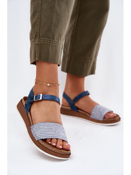 Women's Sandals With Braiding On The Strap Blue Inblu GS000050