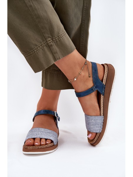Women's Sandals With Braiding On The Strap Blue Inblu GS000050