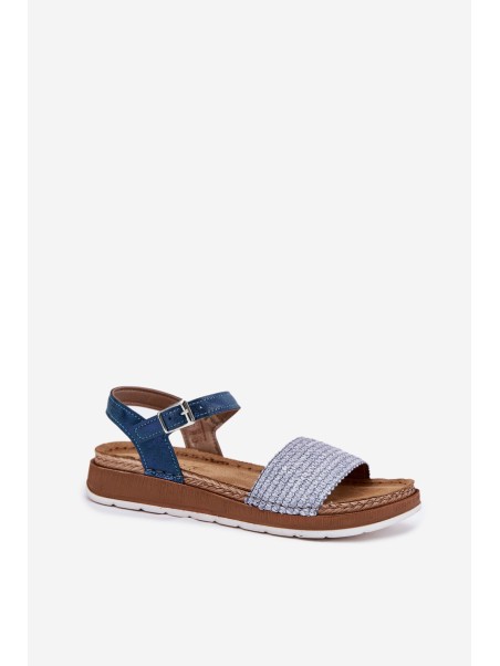 Women's Sandals With Braiding On The Strap Blue Inblu GS000050