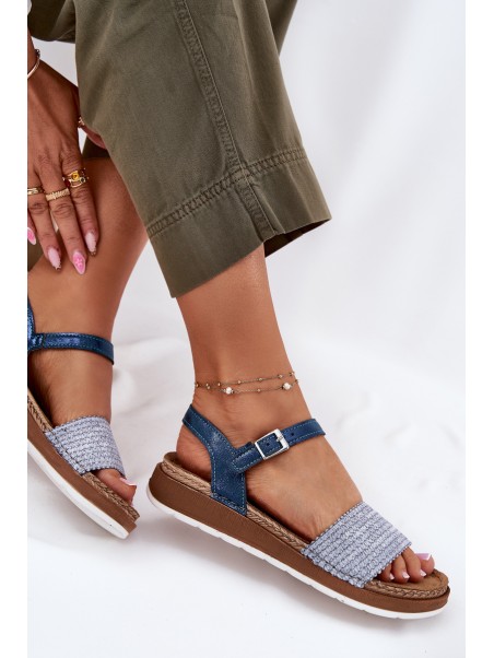Women's Sandals With Braiding On The Strap Blue Inblu GS000050