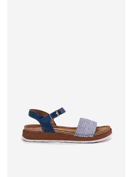 Women's Sandals With Braiding On The Strap Blue Inblu GS000050