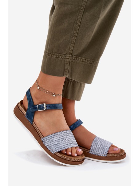 Women's Sandals With Braiding On The Strap Blue Inblu GS000050