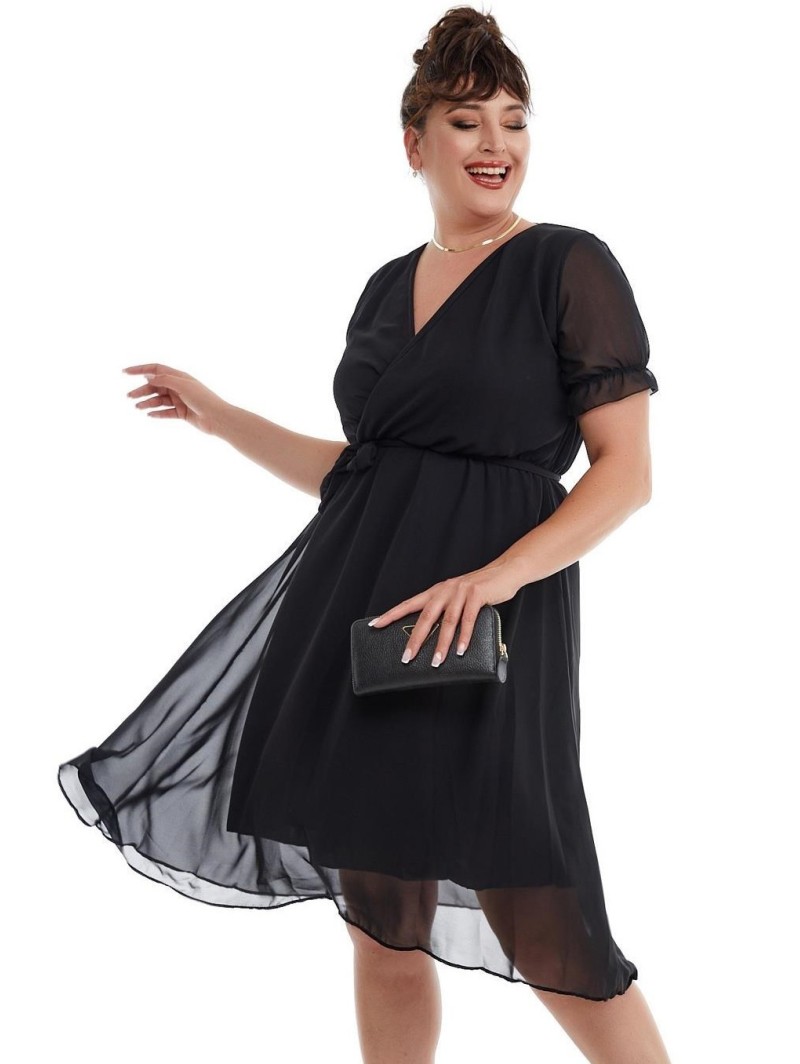 Elegantiška juoda suknelė su dirželiu ❤️ Suknelės apkūnioms