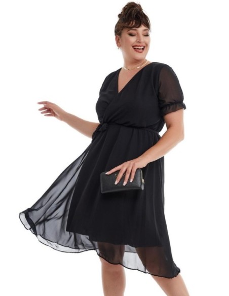 Elegantiška juoda suknelė su dirželiu ❤️ Suknelės apkūnioms