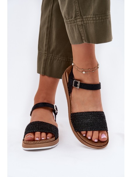Women's sandals with weaving on strap Black Inblu GS000050